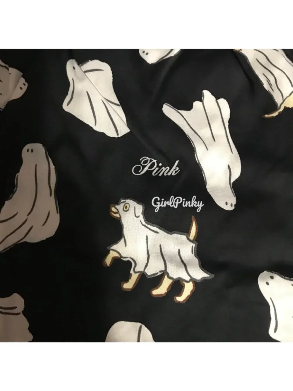 VS PINK SILKY SLEEP BOXY PAJAMA SHORTS BLACK WITH GHOST DOGS SIZE XS-XL